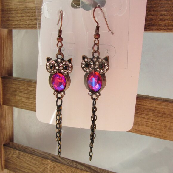 NEW Statement Rhinestone Owl Earrings - Picture 4 of 5